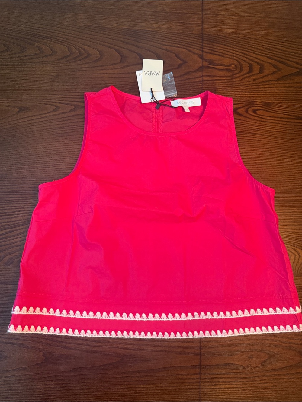 Sugarlips London Pink Sleeveless Crop Top with White Trim